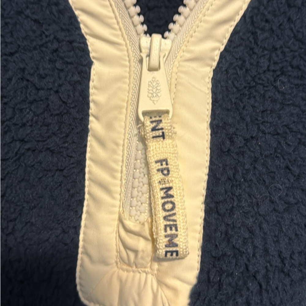 Free People Navy Sherpa Pullover with Cream Trim - Picture 2 of 3